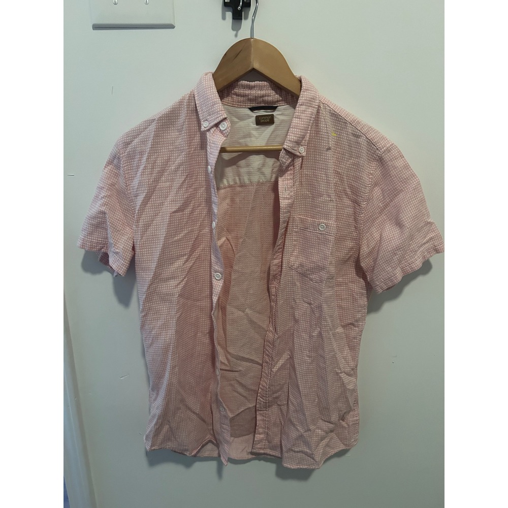 COMMON PEOPLE Pink Gingham Short Sleeve Button Down Shirt Men's Casual Small‎